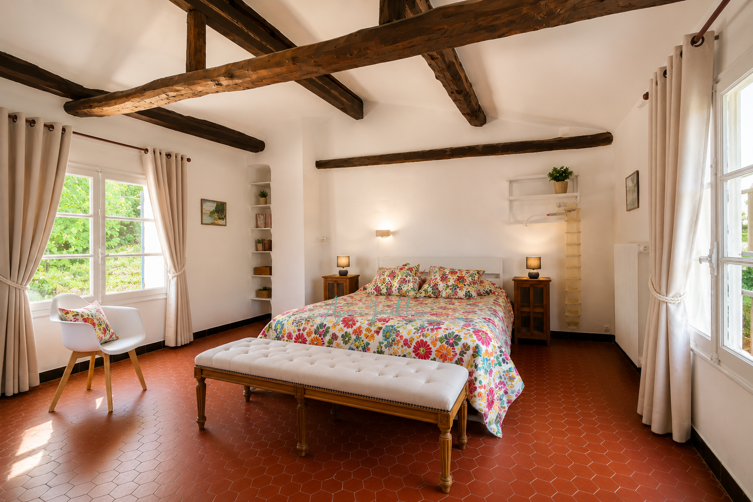 Chambre parentale avec poutres apparentes