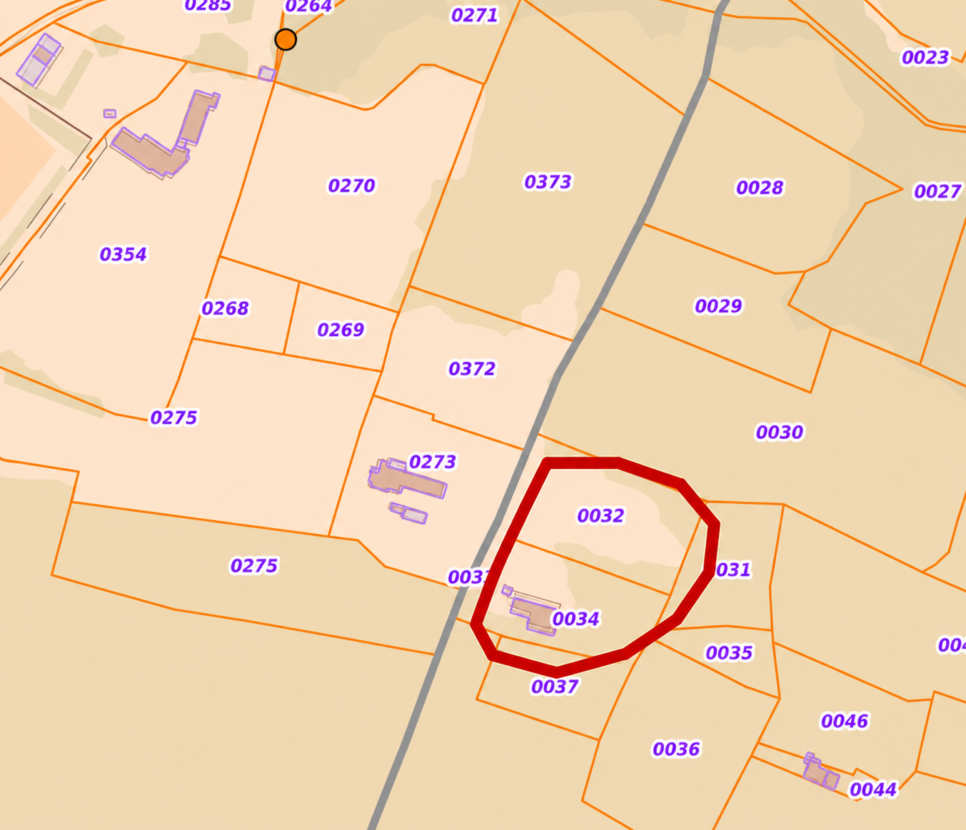 Plan cadastral avec la parcelle de la maison entourée
